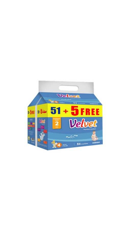 Velvet Comfort Size 4 Maxi (7-16kg) - 51 Diapers + 5 Free Velvet Comfort Size 4 Maxi (7-16kg) - 51 Diapers + 5 Free