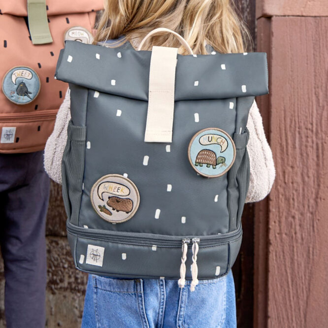 Lassig Mini Rolltop Backpack - Happy Prints, Midnight Blue