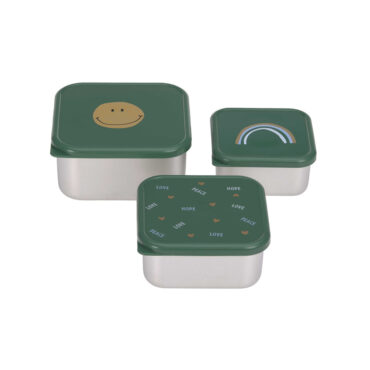 Lassig Snack Box Stainless Steel Set - Happy Rascals, Smile Green