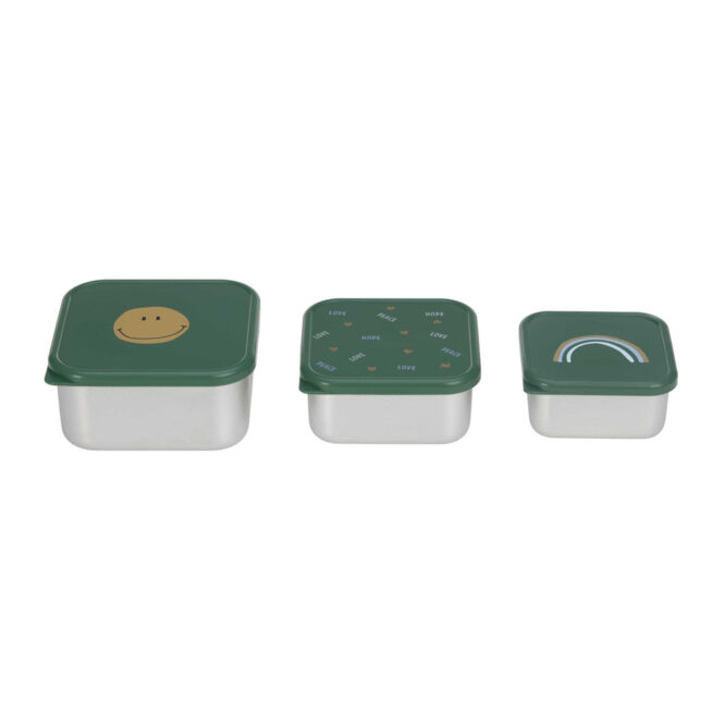 Lassig Snack Box Stainless Steel Set - Happy Rascals, Smile Green