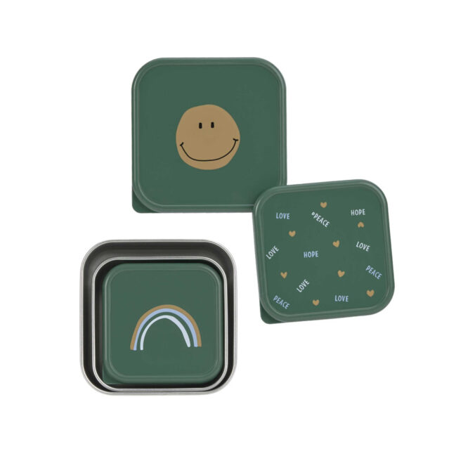 Lassig Snack Box Stainless Steel Set - Happy Rascals, Smile Green