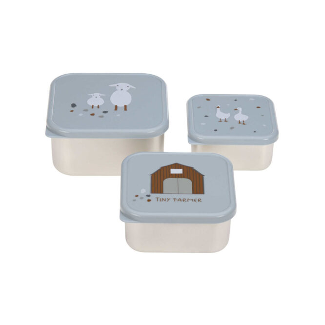 Lassig Snack Box Stainless Steel Set - Tiny Farmer, Blue