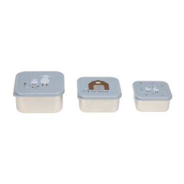 Lassig Snack Box Stainless Steel Set - Tiny Farmer, Blue