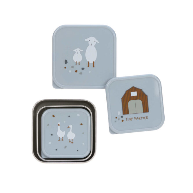 Lassig Snack Box Stainless Steel Set - Tiny Farmer, Blue