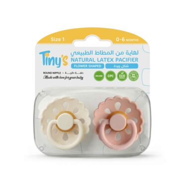 Tiny's Natural Latex Pacifier Size 1 (0-6m) Flower Shaped - Pink & Beige