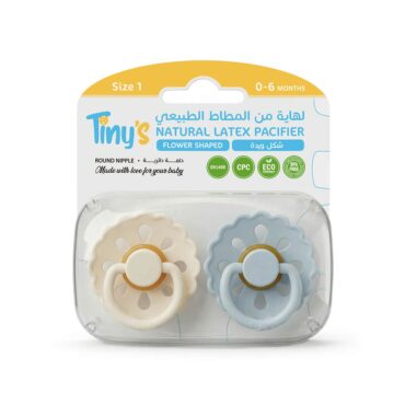 Tiny's Natural Latex Pacifier Size 1 (0-6m) Flower Shaped - Blue & Beige