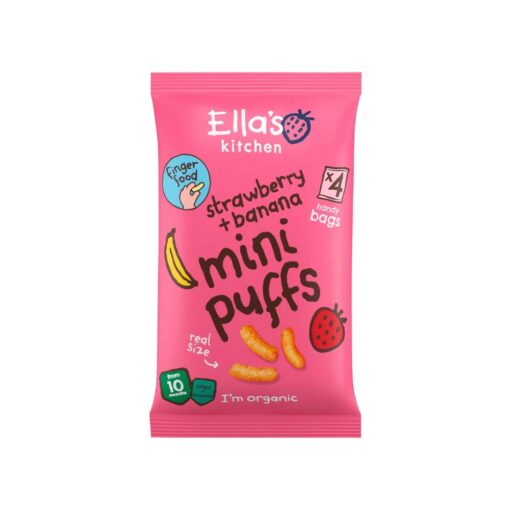 Organic-Strawberry-Banana-Mini-Puffs-Multipack-Baby-Snack-10m-4x8g-(32g) Ella's Kitchen Organic Baby Snack (10m+) 4x8g (32g) Multipack - Strawberry & Banana Mini Puffs