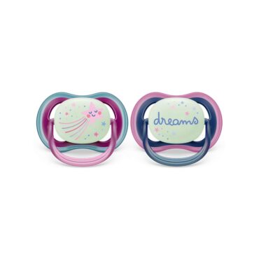Philips Avent Ultra Air Nighttime Pacifiers (6-18m) for Girl, Star & Dreams - 2 Pcs