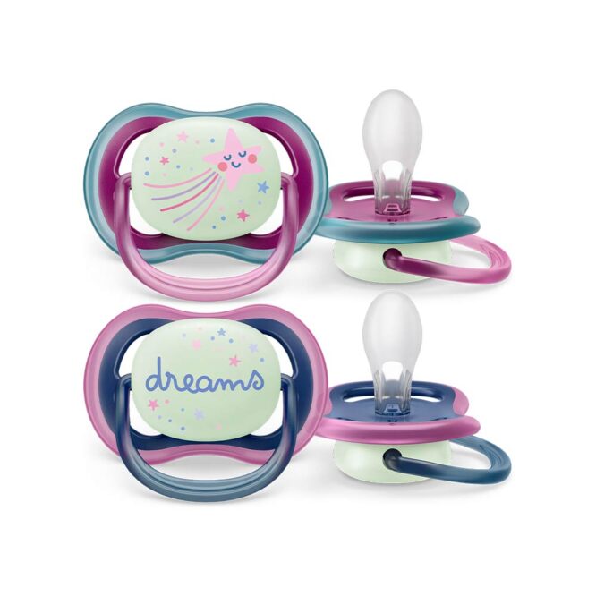 Philips Avent Ultra Air Nighttime Pacifiers (6-18m) for Girl, Star & Dreams - 2 Pcs