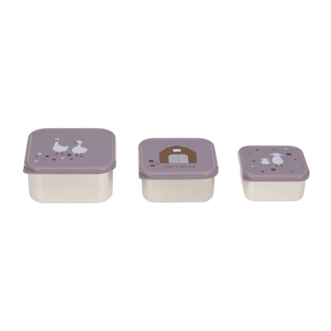 Lassig Snack Box Stainless Steel Set - Tiny Farmer, Lilac