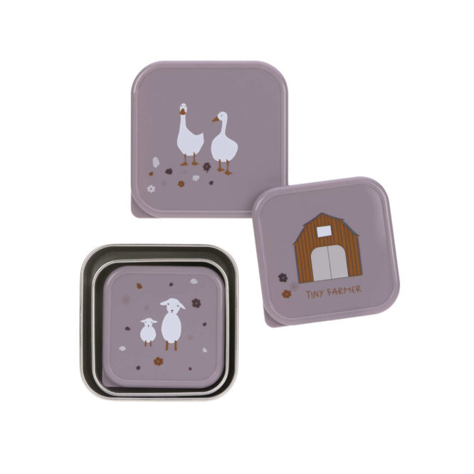 Lassig Snack Box Stainless Steel Set - Tiny Farmer, Lilac
