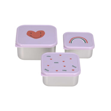 Lassig Snack Box Stainless Steel Set - Happy Rascals, Heart Lavender