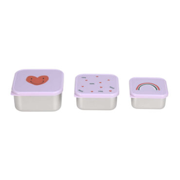 Lassig Snack Box Stainless Steel Set - Happy Rascals, Heart Lavender