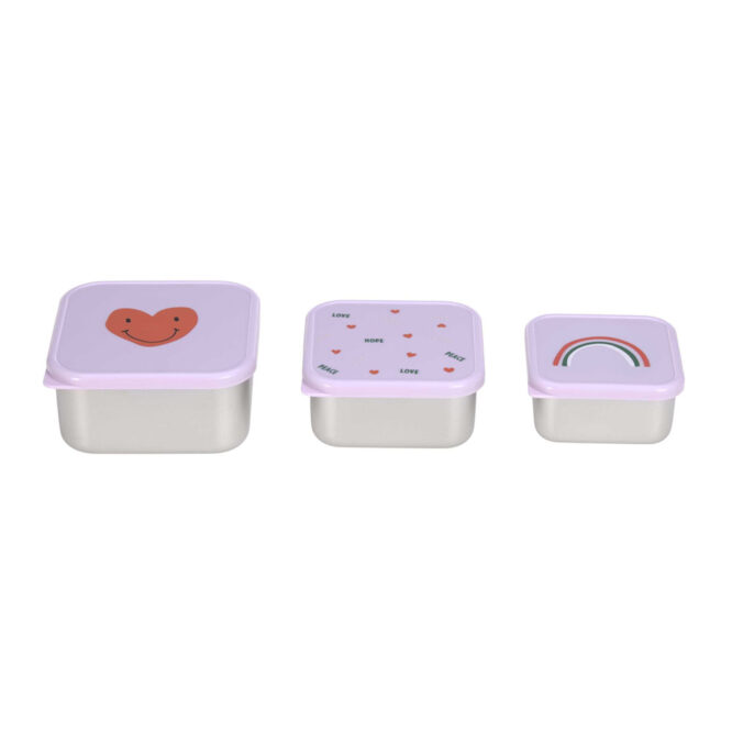 Lassig Snack Box Stainless Steel Set - Happy Rascals, Heart Lavender