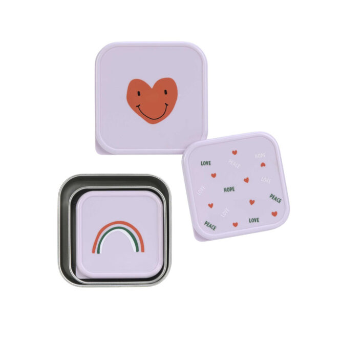 Lassig Snack Box Stainless Steel Set - Happy Rascals, Heart Lavender