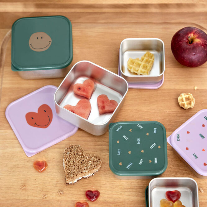 Lassig Snack Box Stainless Steel Set - Happy Rascals, Heart Lavender