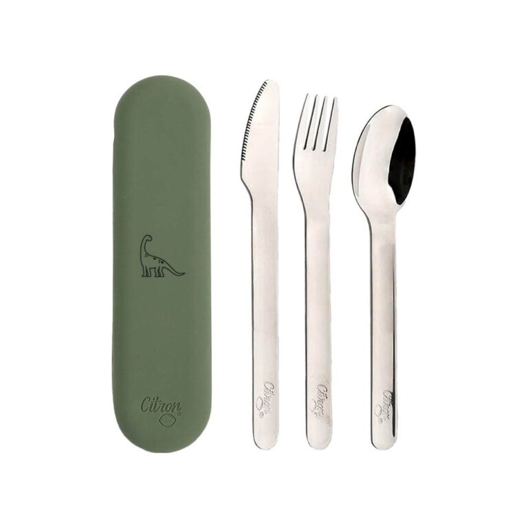 Citron Stainless Steel Cutlery Set with Case - Olive Green