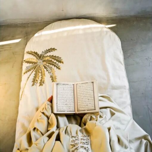 Yellow Events Praying Mat with Full Cover Hijab Set - Gold Palm Beads Yellow Events Praying Mat with Full Cover Hijab Set - Gold Palm Beads