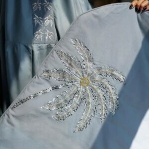 Yellow Events Praying Mat with Full Cover Hijab Set - Blue Palm Embroidery