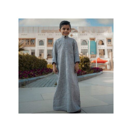 Linen-Kids-Dishdasha-Gray Naseej Kids Linen Dishdasha - Gray