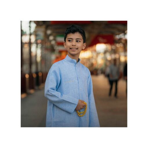 Naseej Kids Linen Dishdasha - Sky Blue