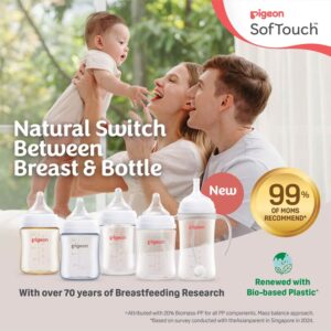 Pigeon SofTouch Anti-Colic Wide Neck Nipple Size M (3m+) - 2 Pcs