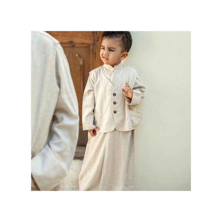 Zir Dishdasha with Big Pocket & Vest Stereo Box - Dusty Beige