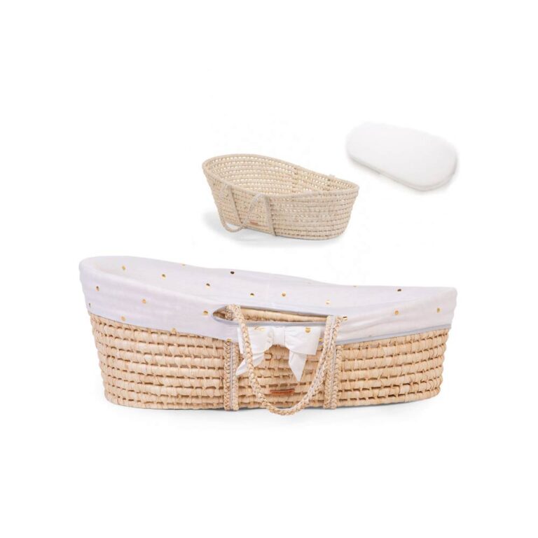 Childhome Moses Basket with Jersey Gold Dots & Mattress