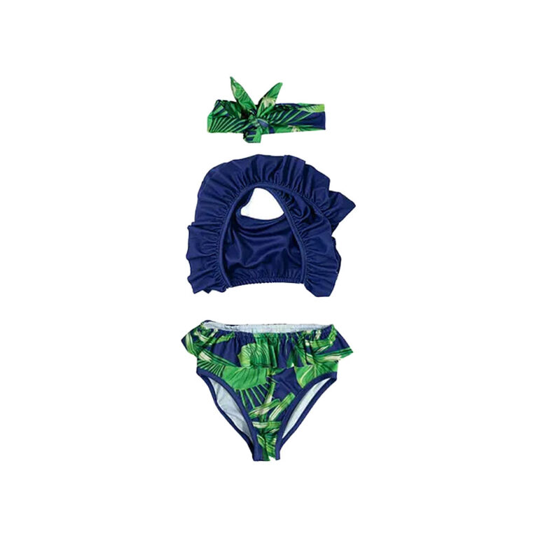 Baby Wawa 2 Piece Swimwear with Hair Band for Girls - Blue Green Leaf