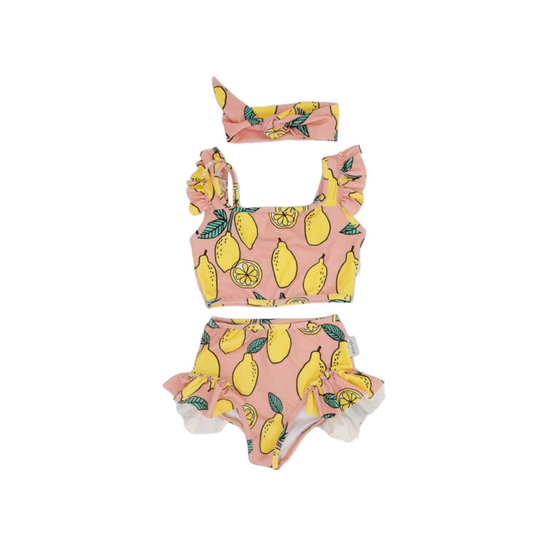 Baby Wawa 2 Piece Swimwear with Hair Band for Girls - Lemon Pink
