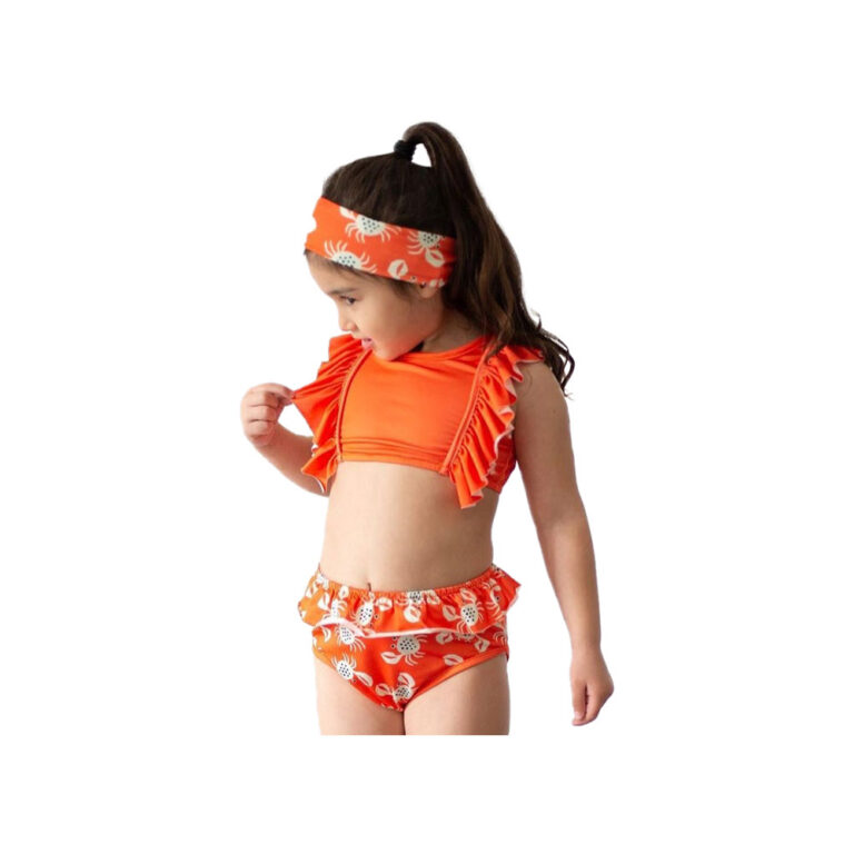 Baby Wawa 2 Piece Swimwear with Hair Band for Girls - Orange Crab