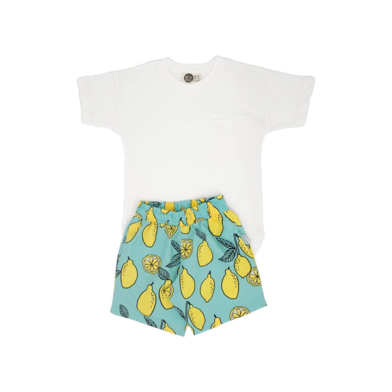 Baby Wawa Beach Set for Boys - Lemon Green Shorts & White Shirt