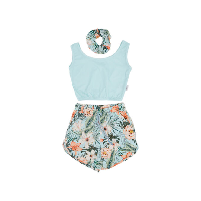 Baby Wawa Beach Set for Girls - Tree Short & Green Shirt