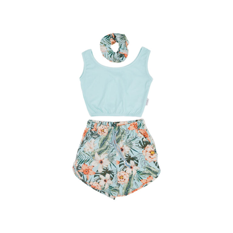 Baby Wawa Beach Set for Girls - Tree Short & Green Shirt