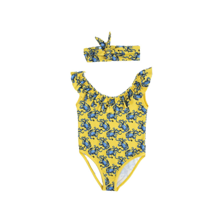 Baby Wawa Swimwear with Hair Band for Girls - Yellow Octopus