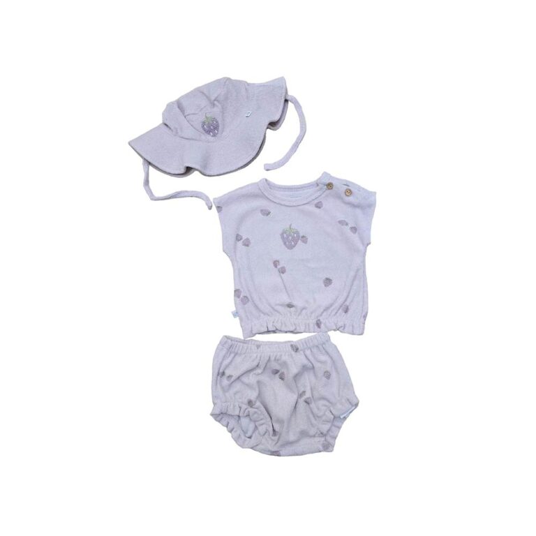 Baby Wawa Caramell Baby Terry Fabric Set with Cap - Purple Strawberry