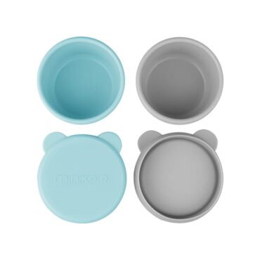 Minikoioi Mini Bites Silicone Mini Bowl with Lid - Aqua Green / Powder Gray