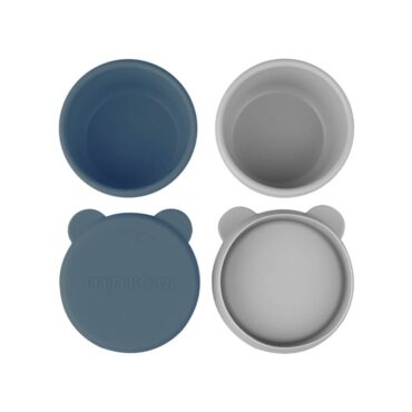 Minikoioi Mini Bites Silicone Mini Bowl with Lid - Deep Blue / Powder Gray