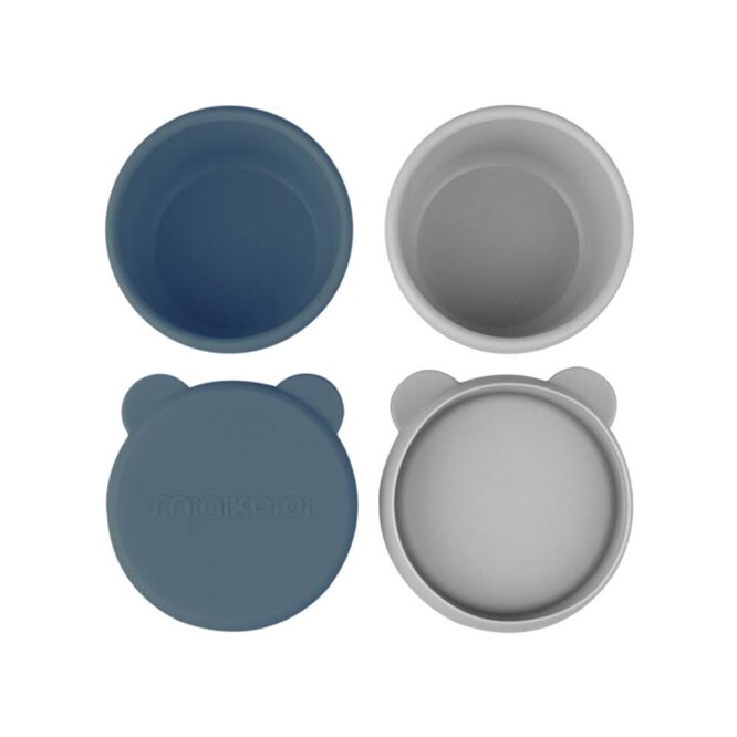 Minikoioi Mini Bites Silicone Mini Bowl with Lid - Deep Blue / Powder Gray