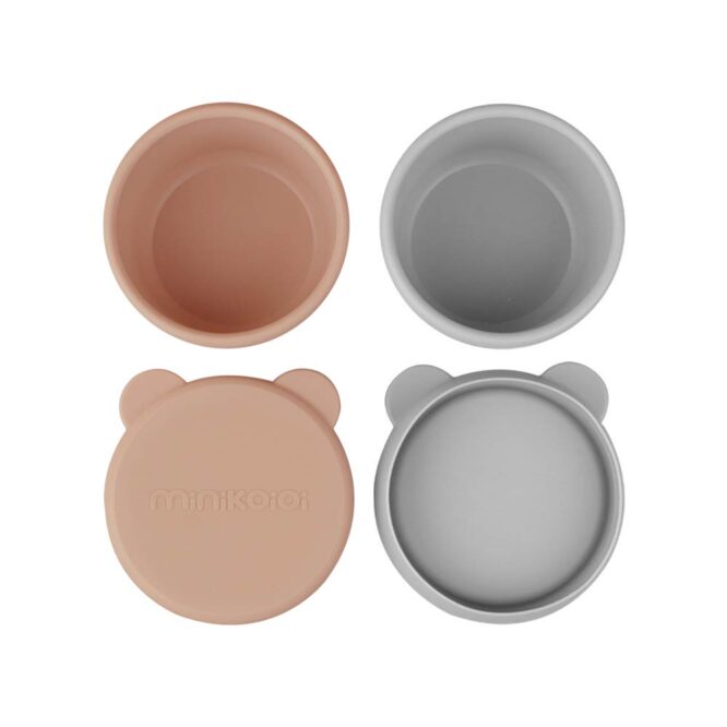 Minikoioi Mini Bites Silicone Mini Bowl with Lid - Woody Brown / Powder Gray