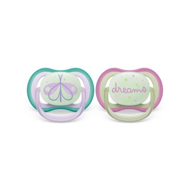 Philips Avent Ultra Air Nighttime Pacifiers (0-6m) for Girl, Butterfly & Dreams - 2 Pcs