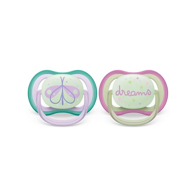 Philips Avent Ultra Air Nighttime Pacifiers (0-6m) for Girl, Butterfly & Dreams - 2 Pcs
