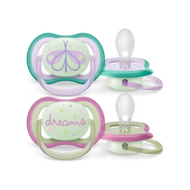Philips Avent Ultra Air Nighttime Pacifiers (0-6m) for Girl, Butterfly & Dreams - 2 Pcs