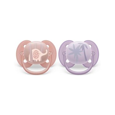 Philips Avent Ultra Soft Pacifiers (0-6m) for Girl, Elephant & Palm - 2 Pcs