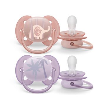Philips Avent Ultra Soft Pacifiers (0-6m) for Girl, Elephant & Palm - 2 Pcs