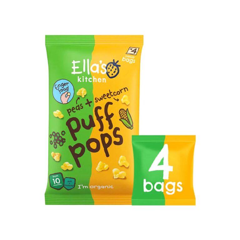 Ella's Kitchen Organic Puff Pops Snacks (10m+) 4x9g (36g) Multipack - Peas & Sweetcorn