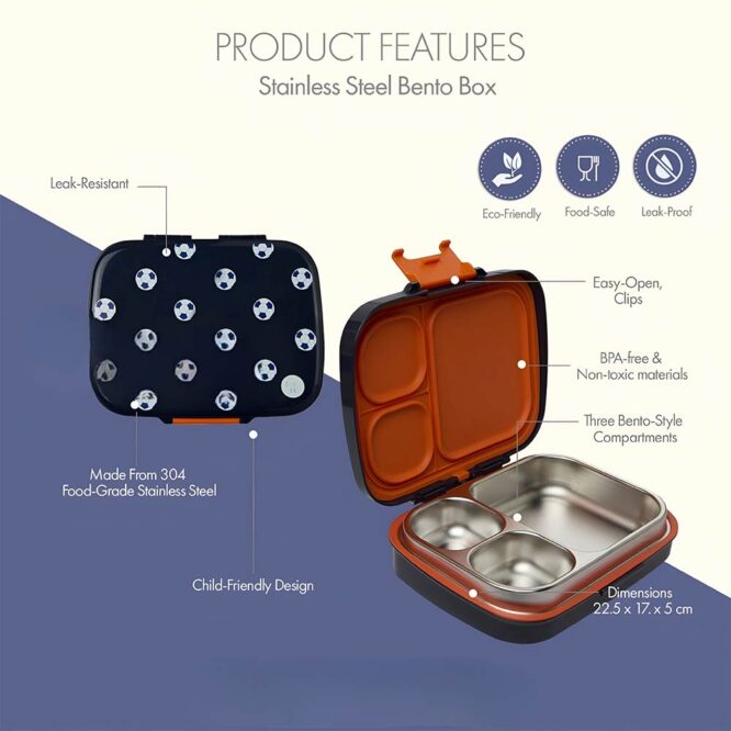 Little IA Stainless Bento Box 3 Compartment - Football