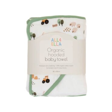 All4Ella Organic Hooded Baby Towel (0m+) Country Farm