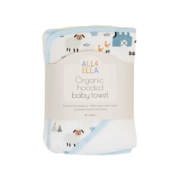 All4Ella Organic Hooded Baby Towel (0m+) Barnyard