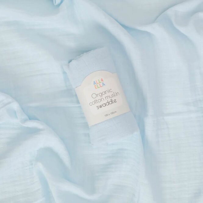All4Ella Organic Cotton Muslin Swaddle (0m+) Blue